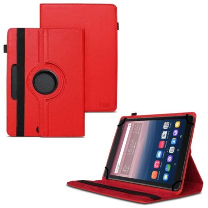 TGK 360 Degree Rotating Universal 3 Camera Hole Leather Stand Case Cover for Alcatel One Touch Pixi 3 10-Inch Tablet – Red