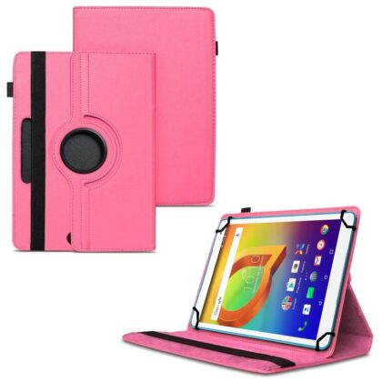 TGK 360 Degree Rotating Universal 3 Camera Hole Leather Stand Case Cover for Alcatel A3 10 (VOLTE) 10.1 inch Tablet – Hot Pink
