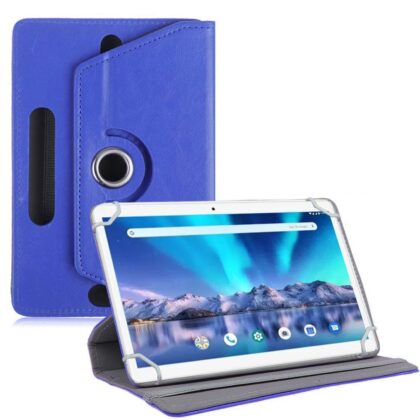 TGK Universal 360 Degree Rotating Leather Rotary Swivel Stand Case Cover for Lava Magnum-XL 10.1 inch Tablet – Dark Blue