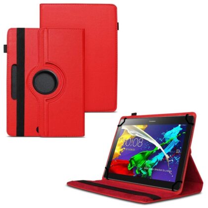 TGK 360 Degree Rotating Universal 3 Camera Hole Leather Stand Case Cover for Lenovo Tab 2 A10-70 10.1″ Tablet – Red