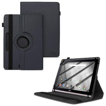 TGK 360 Degree Rotating Universal 3 Camera Hole Leather Stand Case Cover for Acer Iconia One 10 B3-A50 10.1-Inch Tablet – Black