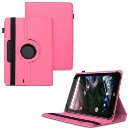 TGK 360 Degree Rotating Universal 3 Camera Hole Leather Stand Case Cover for HP Pro 8 Tablet 8 inch – Hot Pink