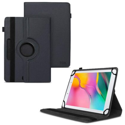 TGK 360 Degree Rotating Universal 3 Camera Hole Leather Stand Case Cover for Samsung Galaxy Tab A 8 inch 2019 SM-T290, T295, T297-Black