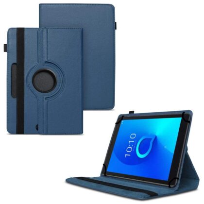 TGK 360 Degree Rotating Universal 3 Camera Hole Leather Stand Case Cover for Alcatel 1T 10 inch Tablet – Dark Blue