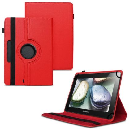 TGK 360 Degree Rotating Universal 3 Camera Hole Leather Stand Case Cover for Lenovo IdeaTab S6000H 10 inch – Red