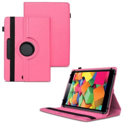 TGK 360 Degree Rotating Universal 3 Camera Hole Leather Stand Case Cover for iBall Slide Cuboid 8 inch Tablet-Hot Pink