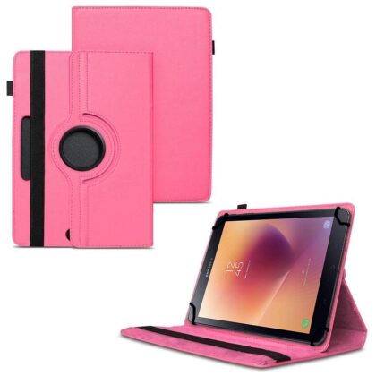 TGK 360 Degree Rotating Universal 3 Camera Hole Leather Stand Case Cover for Samsung Galaxy Tab A 2017 SM-T385NZKAINS Tablet (8 inch)-Hot Pink