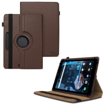 TGK 360 Degree Rotating Universal 3 Camera Hole Leather Stand Case Cover for iBall iTAB BizniZ Mini 8 inch Tablet – Brown
