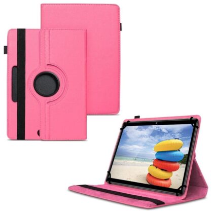 TGK 360 Degree Rotating Universal 3 Camera Hole Leather Stand Case Cover for iBall Perfect 10 Tablet PC (10.1 inch) – Hot Pink