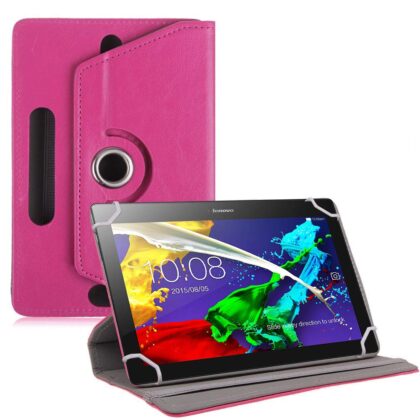 TGK Universal 360 Degree Rotating Leather Rotary Swivel Stand Case Cover for Lenovo Tab 2 A10-70 10.1″ Tablet – Hot Pink