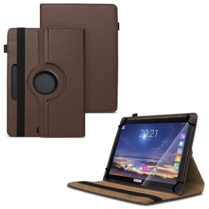 TGK 360 Degree Rotating Universal 3 Camera Hole Leather Stand Case Cover for Fusion5 10.1″ Tablet PC – Brown