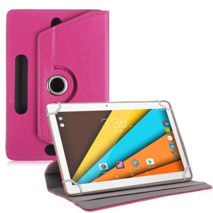 TGK Universal 360 Degree Rotating Leather Rotary Swivel Stand Case Cover for Swipe Slate Plus 10 inch Tablet (Pink)