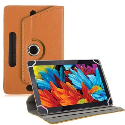 TGK Universal 360 Degree Rotating Leather Rotary Swivel Stand Case Cover for iBall Slide Nova 4G Tablet (10.1 inch) – Orange