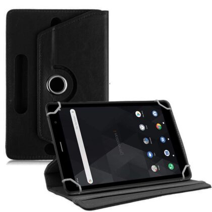 TGK Universal 360 Degree Rotating Leather Rotary Swivel Stand Case Cover for iBall iTAB BizniZ 10.1 Inch Tablet – Black