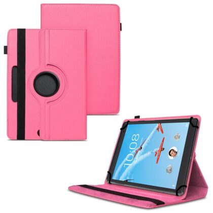 TGK 360 Degree Rotating Universal 3 Camera Hole Leather Stand Case Cover for Lenovo Tab 4 8 Plus TB-8704X / TB-8704F / TB-8704N 8 Inch Tablet – Hot Pink