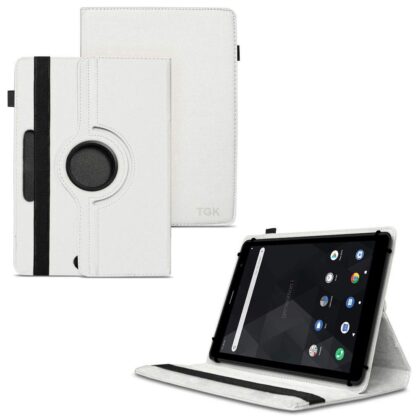 TGK 360 Degree Rotating Universal 3 Camera Hole Leather Stand Case Cover for iBall iTAB BizniZ 10.1 Inch Tablet – White