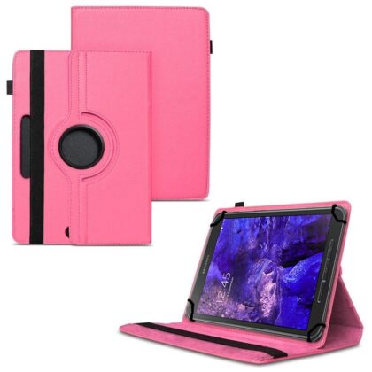 TGK 360 Degree Rotating Universal 3 Camera Hole Leather Stand Case Cover for Samsung Galaxy Tab Active SM-T365 8 inch-Hot Pink