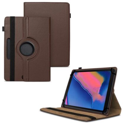 TGK 360 Degree Rotating Universal 3 Camera Hole Leather Stand Case Cover for Samsung Galaxy Tab A Plus 8.0 SM-P200 SM-P205-Brown