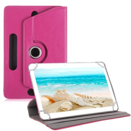 TGK Universal 360 Degree Rotating Leather Rotary Swivel Stand Case Cover for I Kall N10 10.1 inch Tablet (Pink)