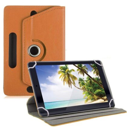 TGK 360 Degree Rotating Leather Rotary Swivel Stand Case Cover for iBall Elan 3×32 10.1 inch Tablet (Orange)