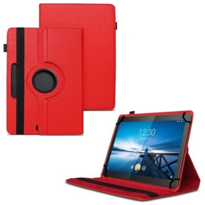 TGK 360 Degree Rotating Universal 3 Camera Hole Leather Stand Case Cover for Lenovo Tab M10 X605l Tablet (10.1 inch) – Red