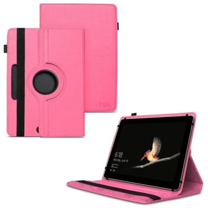 TGK 360 Degree Rotating Universal 3 Camera Hole Leather Stand Case Cover for Microsoft Surface Go (10 inch) Tablet – Hot Pink