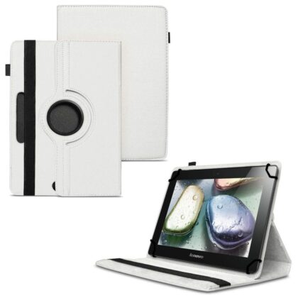 TGK 360 Degree Rotating Universal 3 Camera Hole Leather Stand Case Cover for Lenovo IdeaTab S6000H 10 inch – White