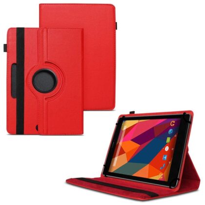 TGK 360 Degree Rotating Universal 3 Camera Hole Leather Stand Case Cover for Micromax Canvas P680 Tablet 8 inch -Red