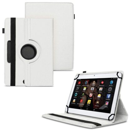 TGK 360 Degree Rotating Universal 3 Camera Hole Leather Stand Case Cover for IBALL Slide 3G 1026-Q18 (10.1 inch) Tablet – White