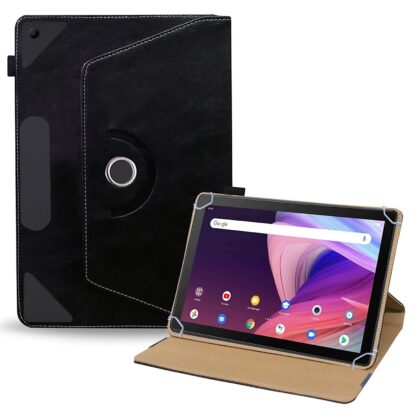 TGK Rotating Leather Flip Case with Viewing Stand Cover for TCL Tab 10 FHD Tablet (Black)