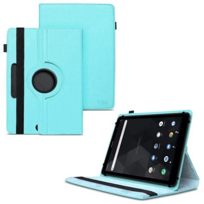 TGK 360 Degree Rotating Universal 3 Camera Hole Leather Stand Case Cover for iBall iTAB BizniZ 10.1 Inch Tablet – Sky Blue