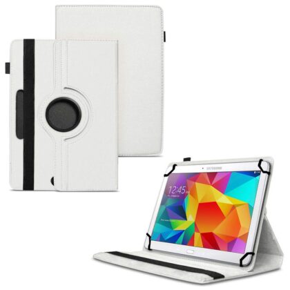 TGK 360 Degree Rotating Universal 3 Camera Hole Leather Stand Case Cover for Samsung Galaxy Tab 4 (10.1 Inch) Sm-T530, T531, T535 – White
