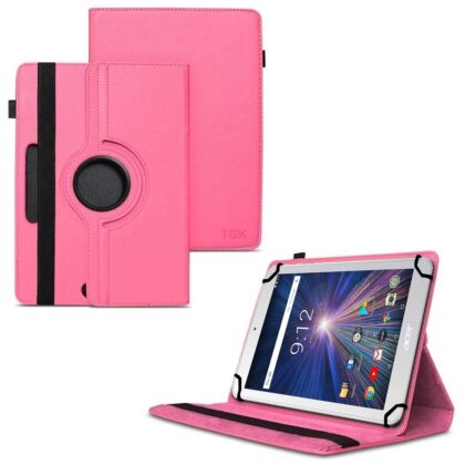 TGK 360 Degree Rotating Universal 3 Camera Hole Leather Stand Case Cover for Acer Iconia One 8 B1-870 Tablet 8 inch – Hot Pink