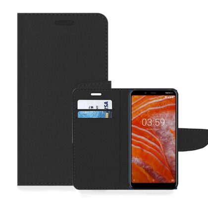 TGK Leather Flip Wallet Case Cover for Nokia 3.1 Plus (Black)