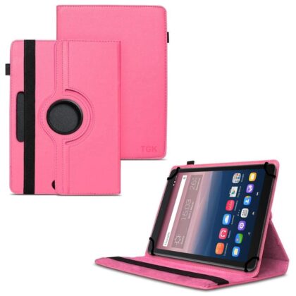 TGK 360 Degree Rotating Universal 3 Camera Hole Leather Stand Case Cover for Alcatel One Touch Pixi 3 10-Inch Tablet – Hot Pink