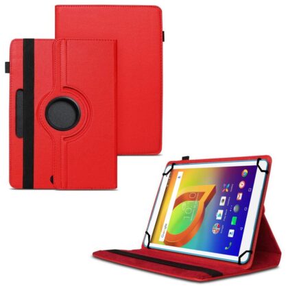 TGK 360 Degree Rotating Universal 3 Camera Hole Leather Stand Case Cover for Alcatel A3 10 (VOLTE) 10.1 inch Tablet – Red