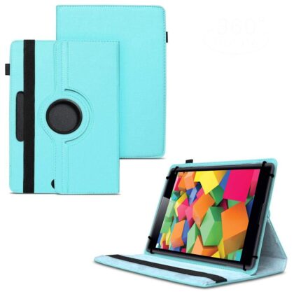 TGK 360 Degree Rotating Universal 3 Camera Hole Leather Stand Case Cover for iBall Slide Cuboid 8 inch Tablet-Sky Blue