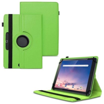 TGK 360 Degree Rotating Universal 3 Camera Hole Leather Stand Case Cover for iBall Slide Majestic 01 Tablet (10.1 inch) – Green