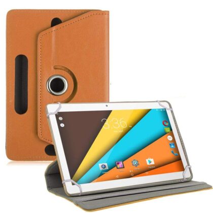 TGK Universal 360 Degree Rotating Leather Rotary Swivel Stand Case Cover for Swipe Slate Plus 10 inch Tablet (Orange)