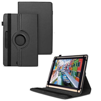 TGK 360 Degree Rotating Universal 3 Camera Hole Leather Stand Case Cover for iBall Slide Elan 4G2+ Tablet (10.1 inch) – Black