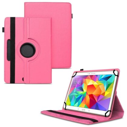 TGK 360 Degree Rotating Universal 3 Camera Hole Leather Stand Case Cover for Samsung Galaxy Tab S 10.5 inch T800, T805, T801 – Hot Pink
