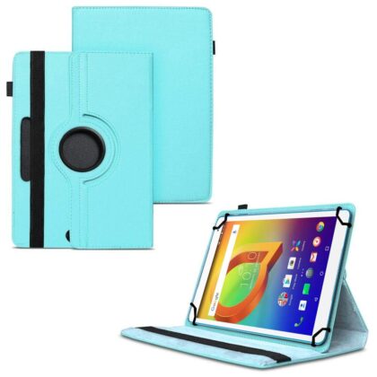 TGK 360 Degree Rotating Universal 3 Camera Hole Leather Stand Case Cover for Alcatel A3 10 (VOLTE) 10.1 inch Tablet – Sky Blue