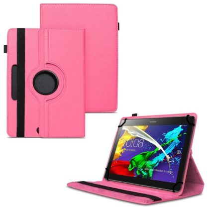 TGK 360 Degree Rotating Universal 3 Camera Hole Leather Stand Case Cover for Lenovo Tab 2 A10-70 10.1″ Tablet – Hot Pink