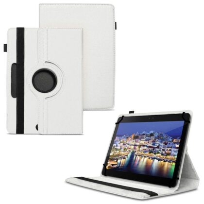 TGK 360 Degree Rotating Universal 3 Camera Hole Leather Stand Case Cover for iBall Q1035 Tablet (10.1 inch) – White