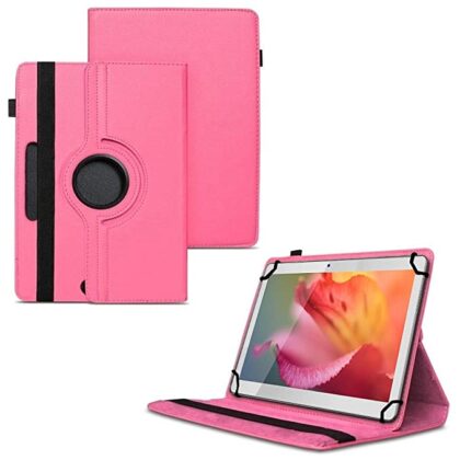 TGK 360 Degree Rotating Universal 3 Camera Hole Leather Stand Case Cover for Swipe Slate Plus 32 GB 10.1 inch Tablet – Hot Pink