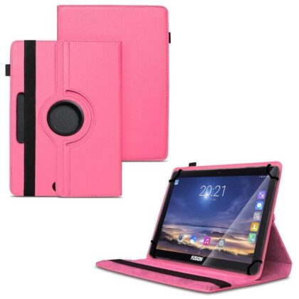 TGK 360 Degree Rotating Universal 3 Camera Hole Leather Stand Case Cover for Fusion5 10.1″ Tablet PC – Hot Pink