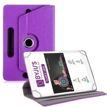 TGK Universal 360 Degree Rotating Leather Rotary Swivel Stand Case Cover for Byju Learning Tab 10 inch Tablet – Purple