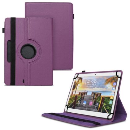 TGK 360 Degree Rotating Universal 3 Camera Hole Leather Stand Case Cover for Fusion5 105D 9.6 inch Tablet – Purple