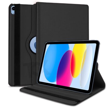 TGK 360 Degree Rotating Leather Stand Case Cover for iPad 10th Generation 10.9 inch 2022, Black