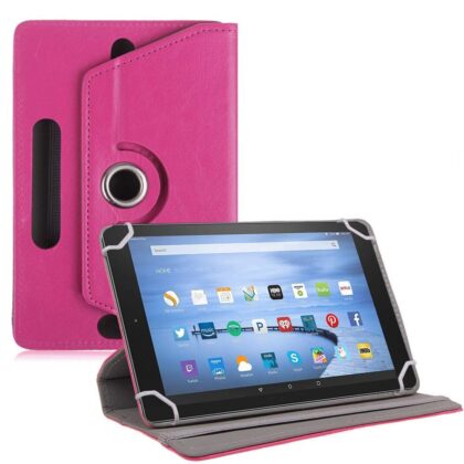 TGK Universal 360 Degree Rotating Leather Rotary Swivel Stand Case Cover for Fire HD 10 Tablet (Pink)